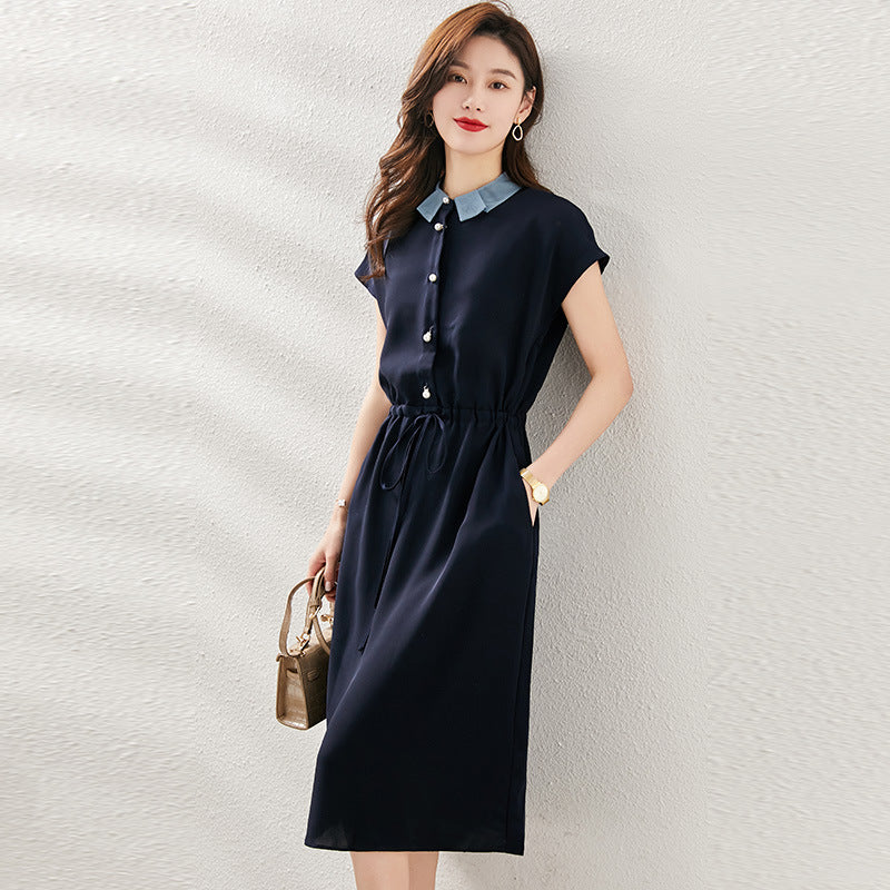 🔥娃娃領珍珠扣收腰抽繩洋裝