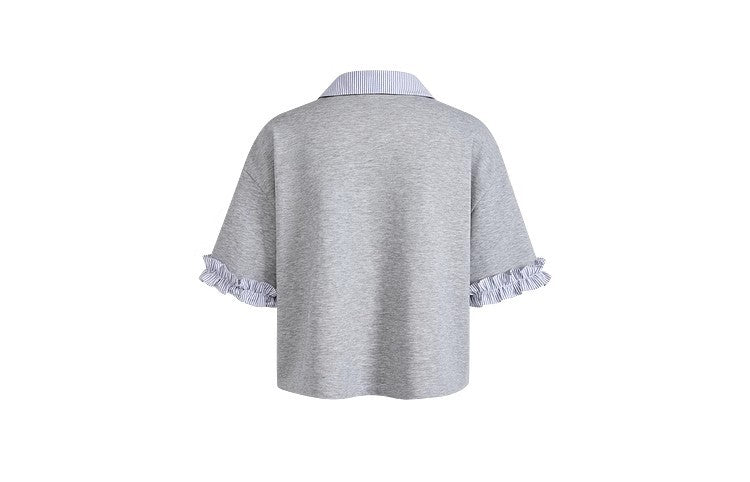 娃娃領縐褶袖上衣/假二件短裙