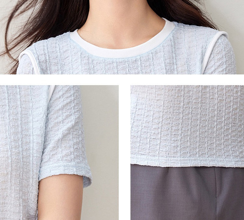 圓領撞色壓皺T恤