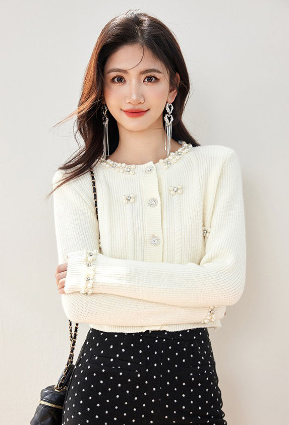 釘珠坑條麻花針織毛衣