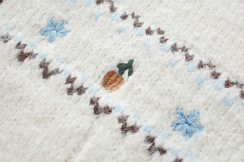 花朵刺繡麻花條毛衣