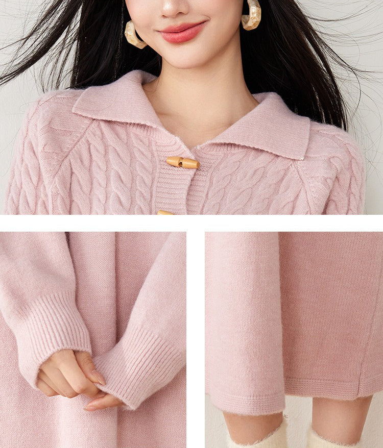 麻花牛角扣厚針織洋裝